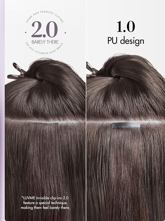 LUVME Invisible Clip in Hair Extensions Real Human Hair, 24 inch 110g 6Pcs, Natural Remy Human Hair Extensions Clip ins for Women, Natural Human Hair Silky Straight Highlight No.2