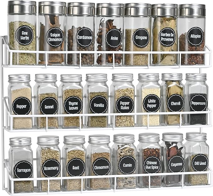SUFAUY 2 Pack Spice Rack Organizer Wall Mount, 3 Tier Pantry Door Narrow Spice Rack Hanging Metal Shelf for Cupboard, Bathroom Shower Cosmetic, White