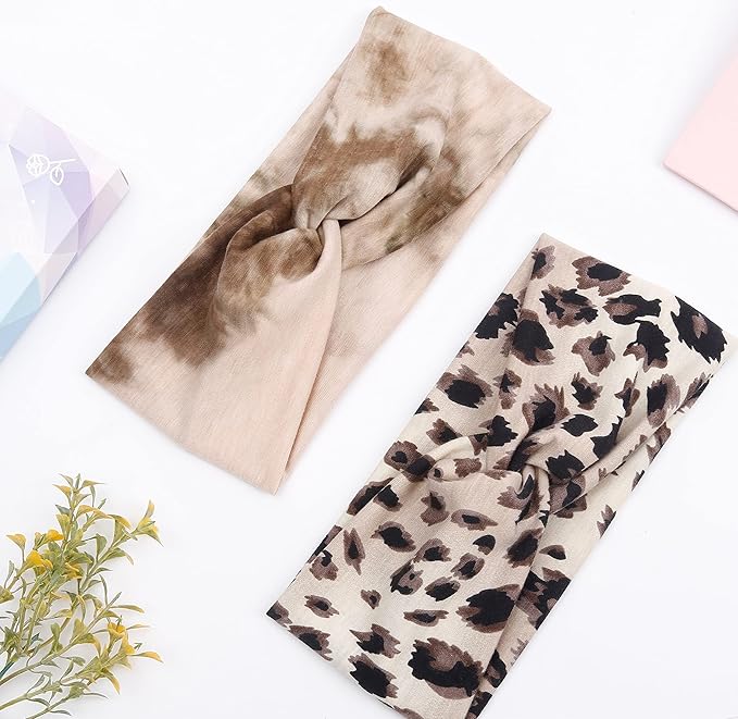 Tobeffect 8 Pack Turban Headbands for Women Non Slip Leopard Print Boho Head Wrap Accessories Elastic Hair Band for Women's Hair