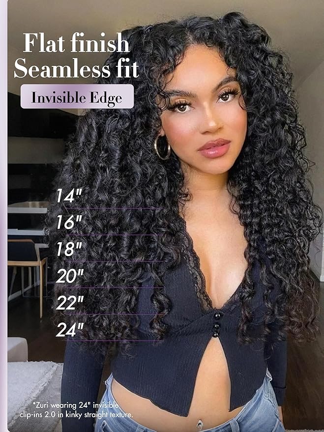 LUVME Invisible Clip in Hair Extensions Messy Curly Real Human Hair, Remy Hair Clip ins for Women, Natural Human Hair, 14 inch 110g 6Pcs, Natural Black