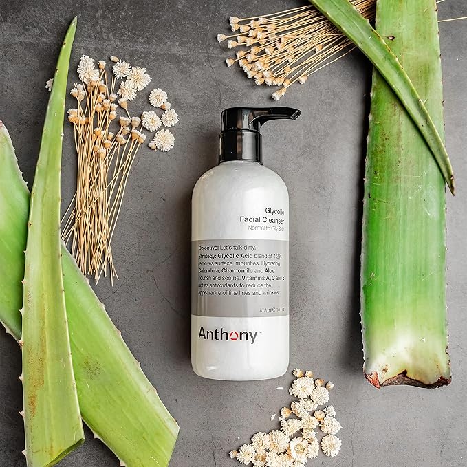 Anthony Glycolic Facial Cleanser for Men, Daily Exfoliating & Hydrating Face Wash, Shave Prep, Non-Foaming, Deep Cleansing, Gentle on Sensitive Skin, Removes Dirt & Oil, Smooths Texture, 16 Fl Oz