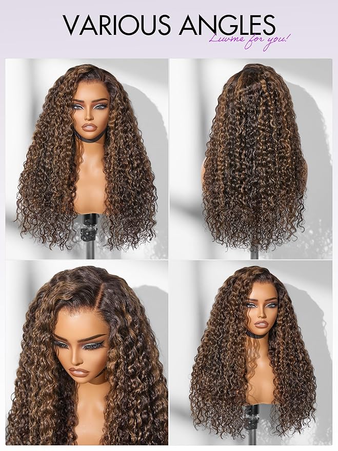 LUVME HAIR 7x6 HD Lace All-Day Comfort Wig PartingMax Lace Wigs Water Wave Curly Lace Front Wigs Human Hair Pre Cut Plucked Lace Frontal Glueless 26 Inches Hlighlight Color