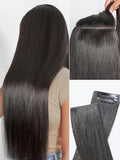 LUVME Invisible Clip in Hair Extensions, Yaki Straight Real Human Hair Remy Hair Clip ins for Women, Natural Human Hair, 22 inch 110g 6Pcs, Natural Black