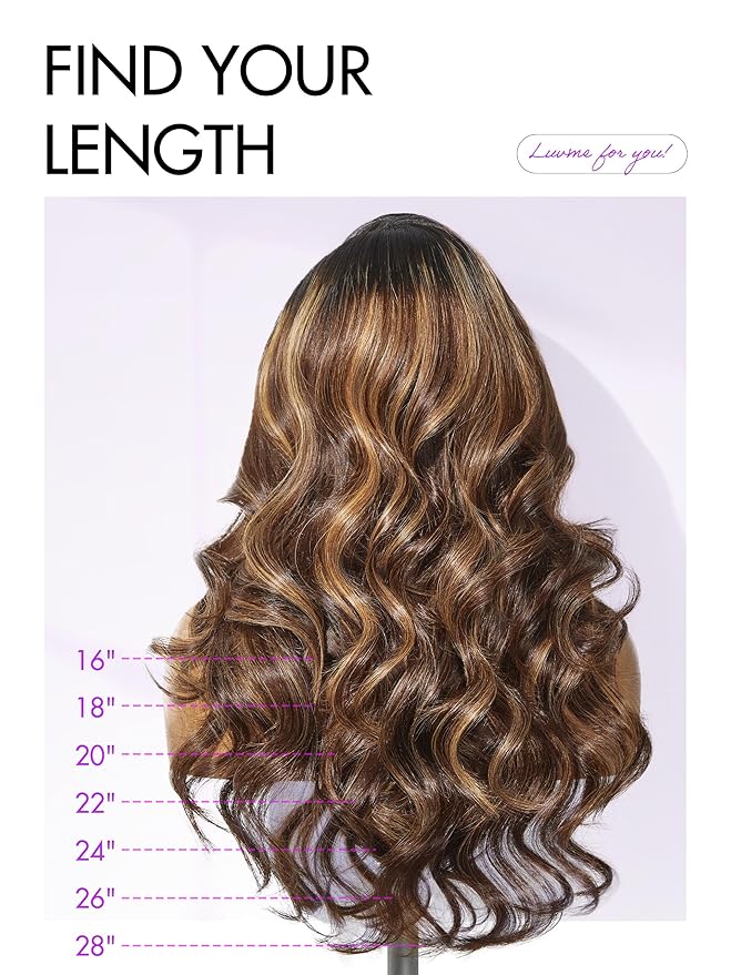 LUVME HAIR 7x6 HD Lace All-Day Comfort Wig with Bangs 200% Density Hair Lace Wigs Ombre Blonde Highlight Loose Body Wave Lace Front Wigs Human Hair Pre Cut Plucked Glueless 20 Inches