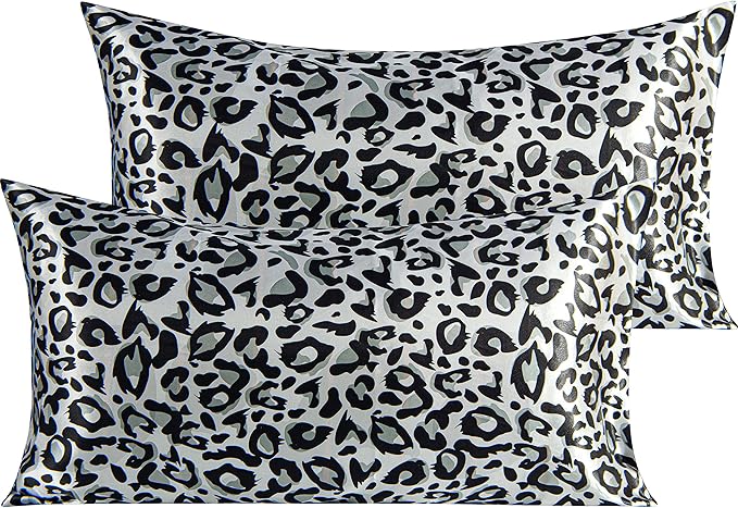 NTBAY 2 Pack Satin King Pillowcases for Hair and Skin, Luxurious and Silky Leopard Printed Pillow Cases with Envelope Closure, 20x36 Inches, Black and White