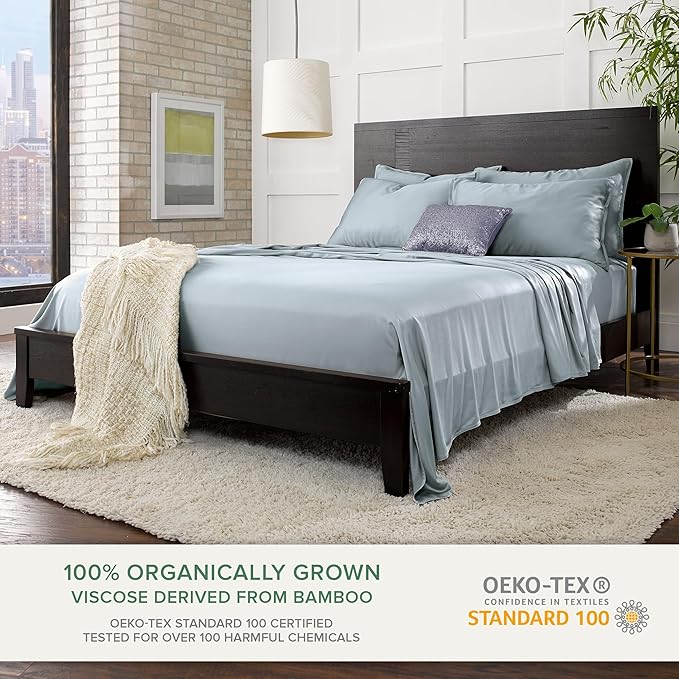 Queen Pillowcases by Pure Bamboo, Genuine 100% Organic Viscose Derived from Bamboo, Luxuriously Soft & Cooling, Double Stitching, Envelope Closure (2 Queen Pillowcases, Sterling Blue)