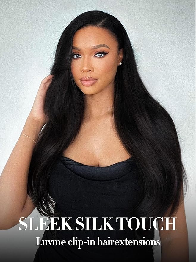 LUVME Human Hair Clip in Extensions Natural Black Clip in Hair Extensions Real Human Hair Extensions Clip ins Silky Straight 24 Inch 14pcs 270g