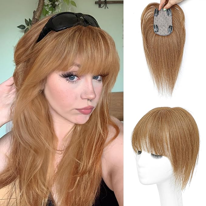 Human Hair Toppers for Women - 150% Density Clip In Hair Topper with Bangs U Shape 10 Inch Toppers Hairpieces for Women Perfect for Thinning Hairr Ideal for Daily Use Light Brown