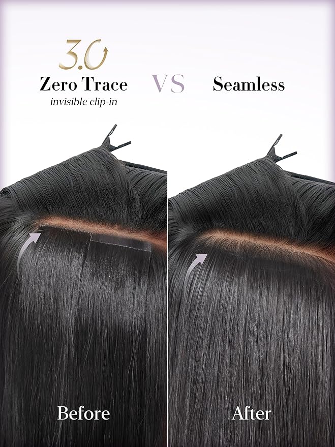 LUVME 0.59mm Zero Trace Invisible Clip in Hair Extensions, Silky Straight 6 Pcs 100g 22 Inch, 100% Real Human Hair Clip Ins, Zero Trace Wide Wefts and Lightweight Silky Volume for Office & Date Night