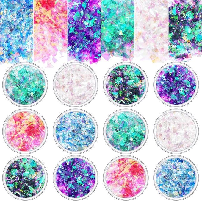 18 Boxes Mermaid Iridescent Chunky Glitter Flakes Chrome Nail Sequins Aurora Holographic Mermaid Nail Glitter Flakes Glitters Chunky Iridescent Flakes for Face Eyes Body Hair Nail Decoration