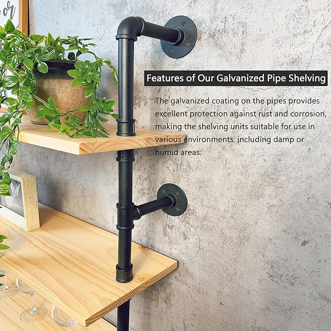 Industrial Pipe Wall Shelves Pipe Shelving with Real Wood Plank,48 Inches Floating Shelves for Wall Farmhouse Pipe Book Shelves Dark Brown 3 Tier for Kitchen,Living Room Decor and Bar Shelving