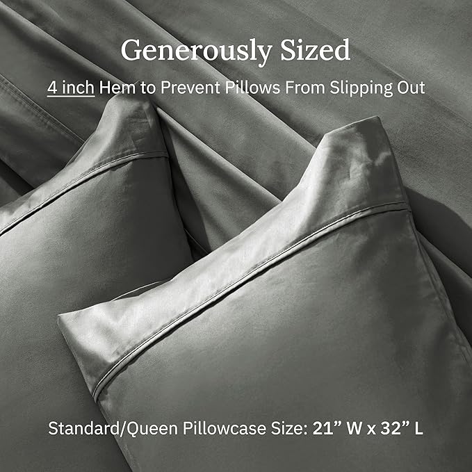California Design Den Standard Queen Size Pillowcase Set - 400 Thread Count, 100% Cotton Sateen, Set of 2 Pillow Covers, Soft and Breathable - Grey Size