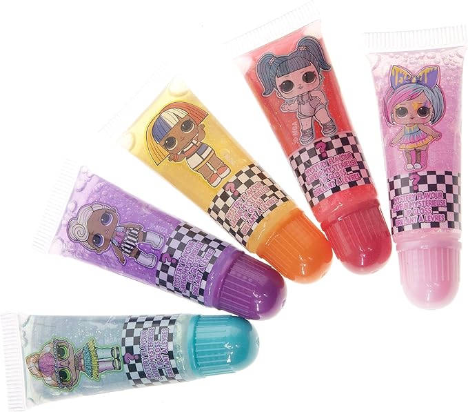 LOL Surprise Townley Girl 11 Pcs Sparkly Cosmetic Makeup Set for Kids Includes 5 Lip Gloss, 5 Nail Polish & Nail Stickers for Girls Tweens, Ages 3+ Perfect for Parties, Sleepovers and Makeovers