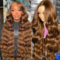 13x6 Body Wave Lace Front Wigs Human Hair Chocolate Brown Wig Human Hair Pre Plucked With Baby Hair 180 Density 4# Colored Brown HD Lace Frontal Wigs for Women 26Inch