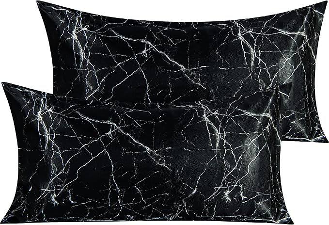 NTBAY 2 Pack Satin King Pillowcases for Hair and Skin, Luxurious and Silky Marbling Printed Pillow Cases with Envelope Closure, 20x36 Inches, Black