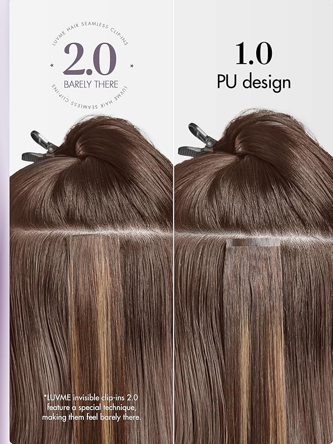 LUVME Invisible Clip in Hair Extensions Real Human Hair, 22 inch 110g 6Pcs, Brown Highlights Human Hair Extensions Clip ins for Women, Natural Seamless Straight Human Hair