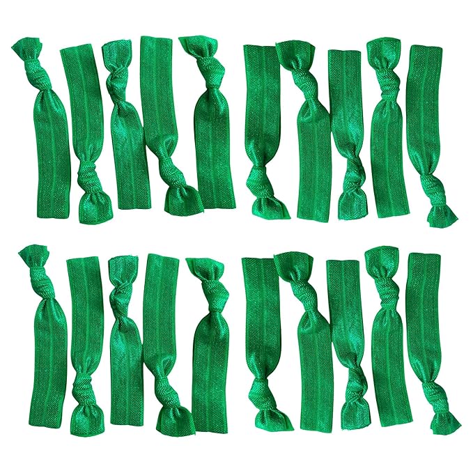 Kenz Laurenz Hair Ties 20 Elastics Ponytail Holder Set No Crease Ribbon Bands (Green)