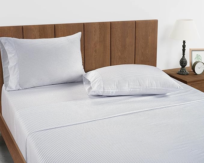 Lane Linen 100% Organic Cotton Pillow Cases Queen Size Set of 2 (20"x30") - Cotton Pillowcases Queen Size - Soft Pillow Cases Set of 2 - Queen Pillowcase Pack of 2 - Ticking Stripe Cobalt