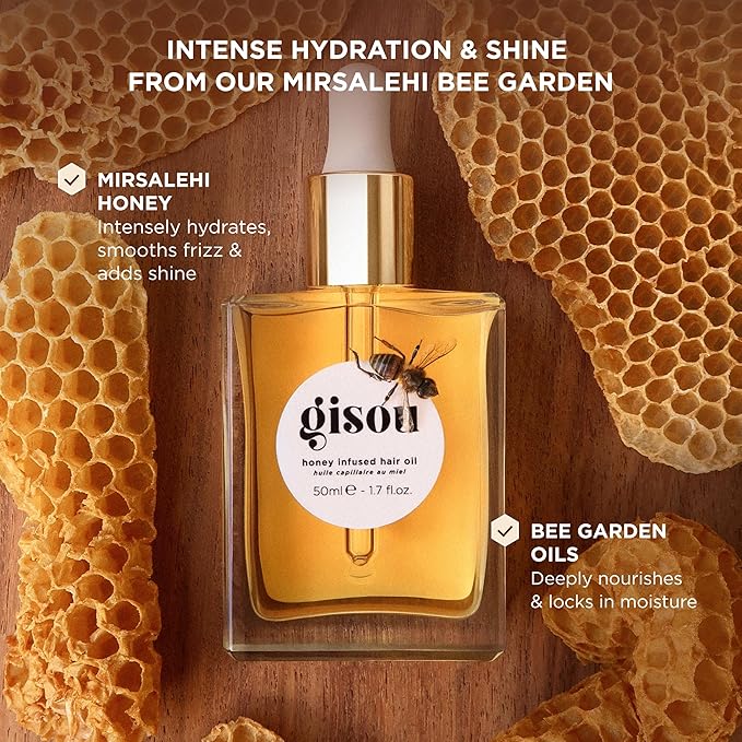 Gisou Honey Infused Hair Oil Mini - Hydrating & Frizz Control Treatment with Mirsalehi Honey, Adds Shine & Heat Protectant for All Hair Types, 0.7 Fl Oz