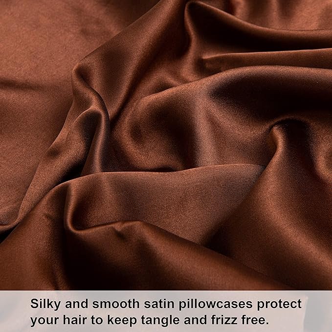 NTBAY 2 Pack Satin Queen Pillowcases for Hair and Skin, Luxurious and Silky Pillow Cases with Envelope Closure, 20x30 Inches, Brown