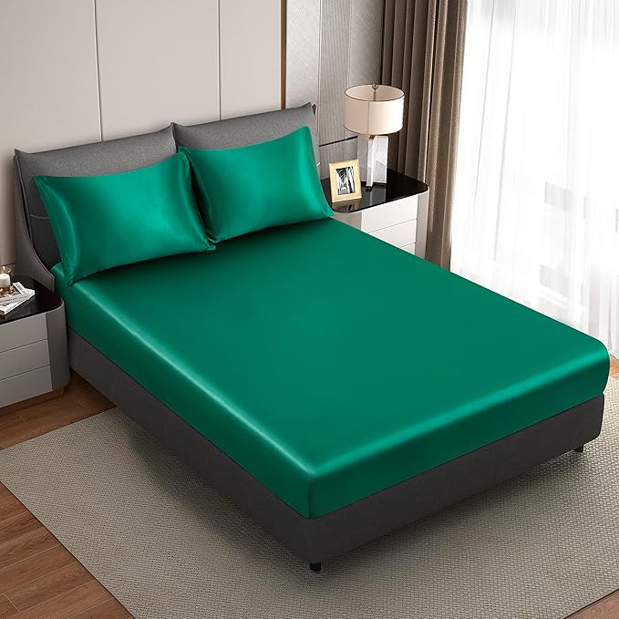 King Size Satin Pillowcase Set of 2 with Envelope Closure,Blackish Green Silk Pillowcase for Hair and Skin (20x36)