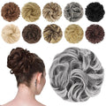 FESHFEN Messy Bun Hair Piece - Elastic Wavy Curly Hair Bun Scrunchies Extensions Synthetic Chignon Hairpieces for Women Girls, Black with White Tips 1.5 oz