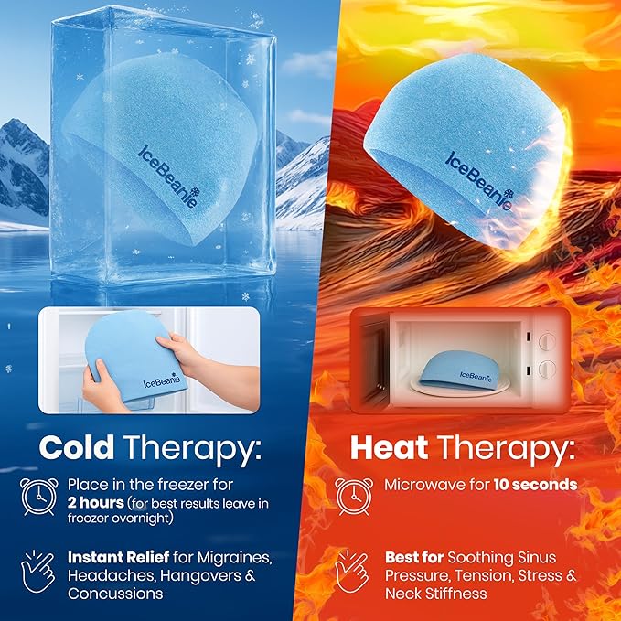 IceBeanie Migraine Relief Cap, As Seen on Shark Tank, Soft & Stretchy Gel Tension Headache Relief Cap, Extended Cooling Hangover Ice Hat, Odorless Head Wrap Ice Pack Wrap, Headache Migraine Mask