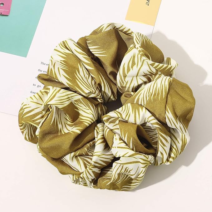 Scrunchies Hair Ties for Women - Big Silk Satin Scrunchie Exra Large Jumbo Gaint Oversized Cute Scrunchy for Curl Thick Hair Yellow Ligas Para el Cabello De Mujer Decorations Gift for Girls