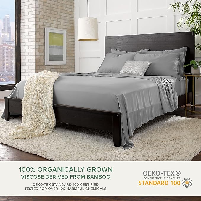 Queen Pillowcases by Pure Bamboo, Genuine 100% Organic Viscose Derived from Bamboo, Luxuriously Soft & Cooling, Double Stitching, Envelope Closure (2 Queen Pillowcases, Stone Grey)