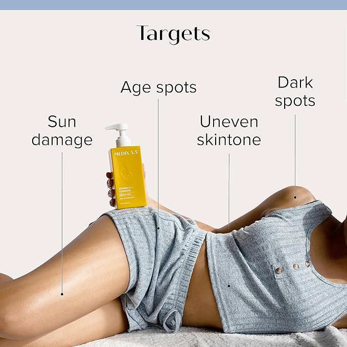 MEDIX Fragrance Free Firming Retinol Body Lotion + Brightening Vitamin C Cream 2pc Skin Care Set | Crepey Skin Care Treatment | Anti Aging Body Cream & Face Moisturizer For Crepe Skin & Dark Spots