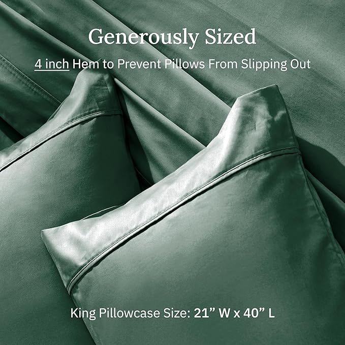 California Design Den King Size Pillowcase Set - 400 Thread Count, 100% Cotton Sateen, Set of 2 Pillow Covers, Soft and Breathable - Hunter Green