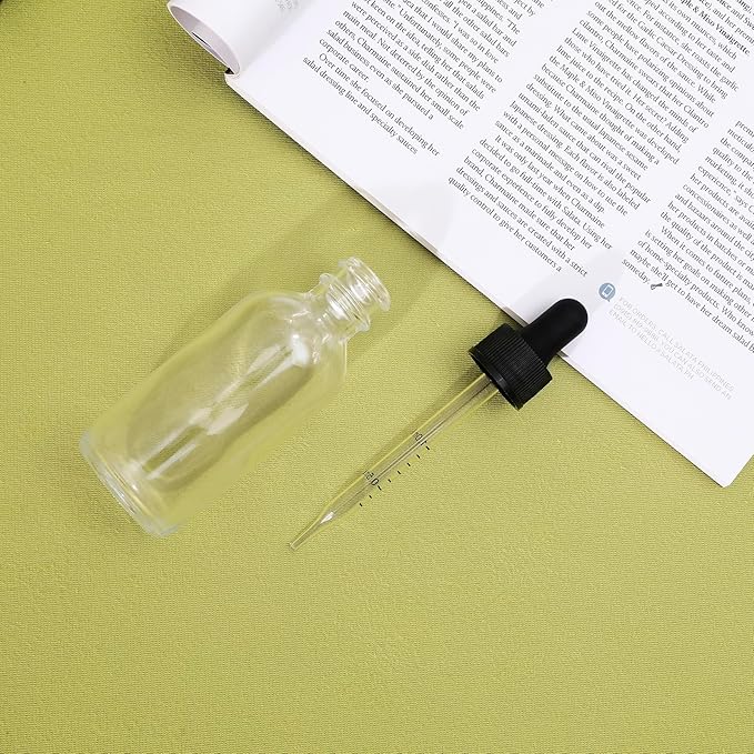 24 Pack, 2oz Glass Dropper Bottle, Preety Texture Tincture Bottles with Precise Scales Eye Droppe, for All Kinds Of Mixed Liquids,Leak-Proof Design for Easy Travel (Clear)