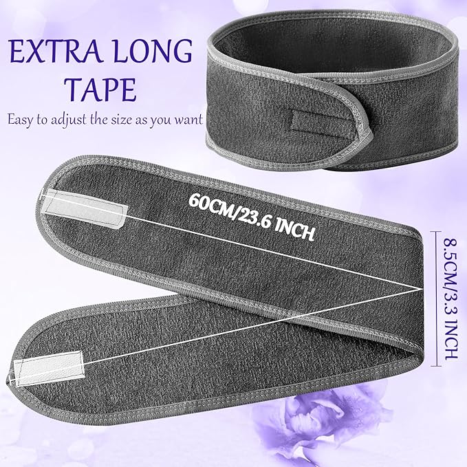 Hoteam 30 Pack Spa Headband Facial Esthetician Hair Wrap for Women Adjustable Makeup Sports Shower Stretch Towel with Tape(Silver Gray)