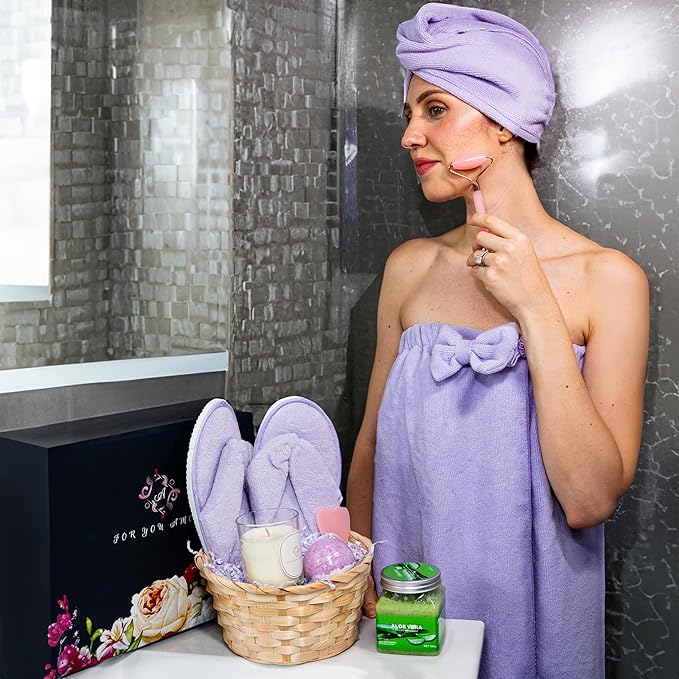 Relaxing Luxury Spa Care Package with Body & Hair Wrap and Matching Flip Flops, Thinking of You Gifts for Women, Gifts for Women, Birthday Baskets, Get Well Soon Gifts, Her, Sister, Mom, Best Friends