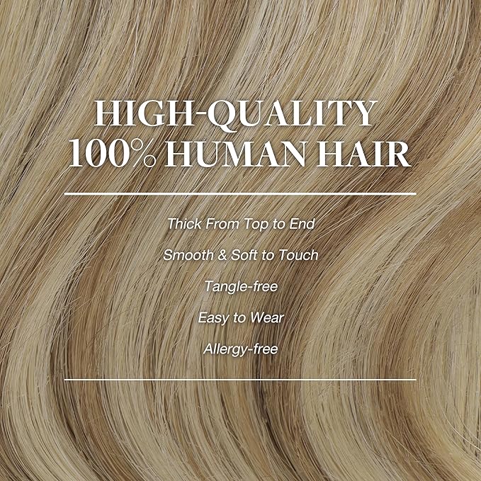 GOO GOO Clip in Hair Extensions Real Human Hair, Remy Human Hair Extensions Clip ins for Women, Natural Human Hair, 18inch 120g 7Pcs, 8A/22 Medium Brown Highlighted Golden Blonde
