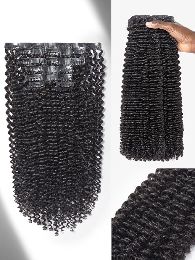 LUVME Curly Clip in Hair Extensions Real Human Hair Kinky Curly Clip ins Full Head with 2 Pack for Women Remy Human Hair Natural Black 270g 14pcs 20Inch
