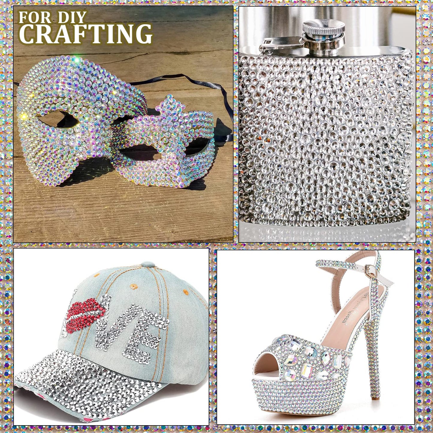 One Pack 2000 Pcs of Flatback Round AB Crystal+Transparent White Clear Rhinestones 6 Sizes (1.5-6 mm) with Nail Art Rhinestone Picker Pencil and Tweezers for DIY and Salon Use