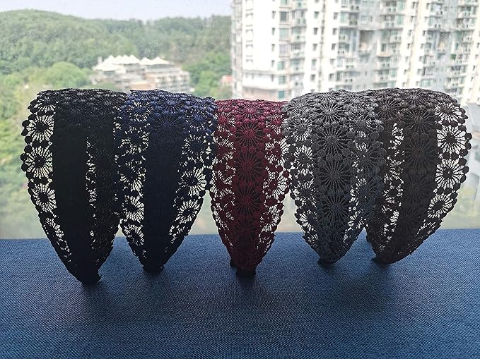 DORIS&JACKY Fashion 2.5 Inch Wide Lace Headbands Elastic Hairbands With Teeth Headwear Accessories For Women And Girls (LACE-5 pcs)…