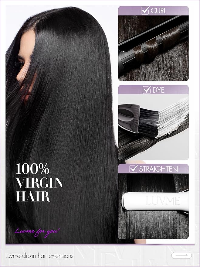 LUVME Straight Seamless 70g 4Pcs Clip in Hair Extensions Full Max with 20inch Remy Human Hair Clip ins Extensions, Natural Black 100% Real Soft Hair