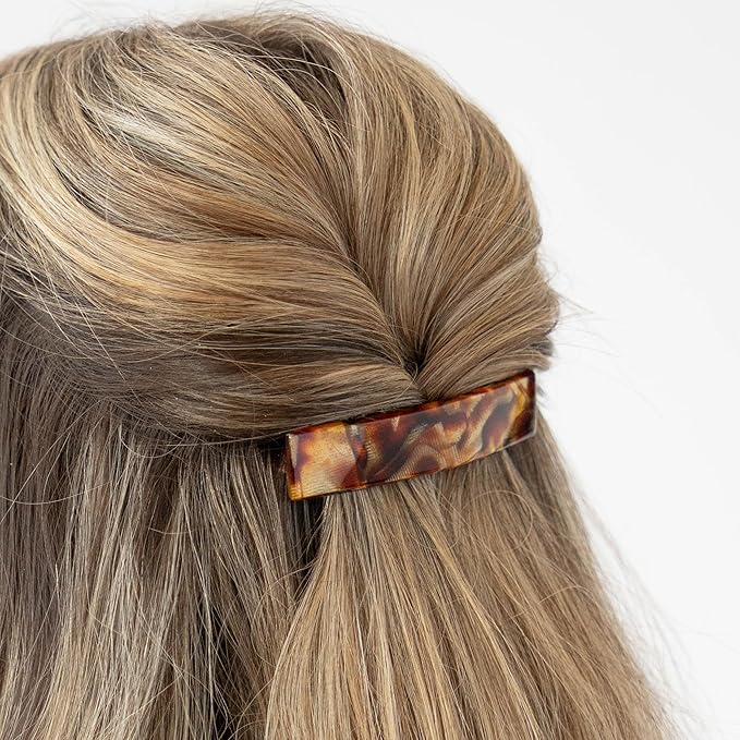 Brown Hair Barrette for Thin Hair, Classic Rectangle French Barrette for Women, Lightweight and Comfortable, Strong Hold, Africa | France Luxe
