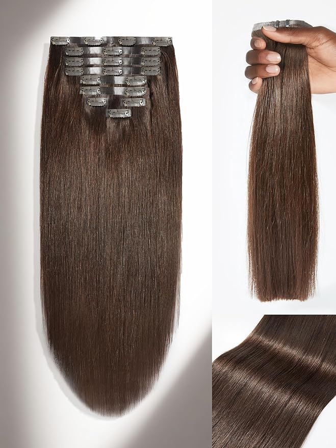 LUVME Clip in Hair Extensions Dark Brown Human Hair Extensions Clip ins Silky Straight in Hair Real Human on Extensions 7pcs 135g 24inch