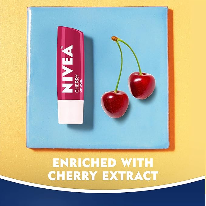 NIVEA Cherry Lip Care - Tinted Lip Balm for Beautiful, Soft Lips - Pack of 4