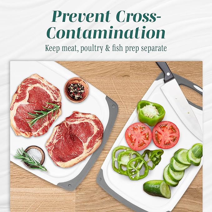 Cutting Boards for Kitchen - BPA-Free Chopping Board - Different Sizes & Non Slip Handles - Reversible, Large Cutting Board Set - Unique Gifts for Cooks Who Have Everything - 3-Pack Red