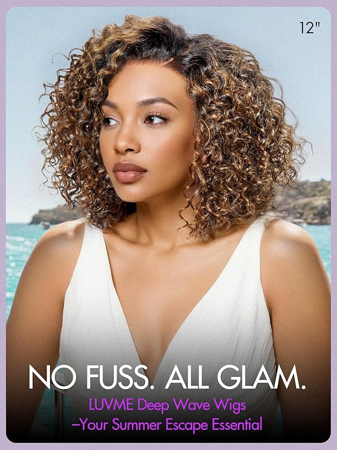 LUVME HAIR 100% Human Hair Wigs Curly Deep Wave Glueless Lace Front 12 Inches Pre Cut Plucked Hd Lace Short Wig Ready To Go Highlight Color Straight Bleached Knots Side Part Black Wigs