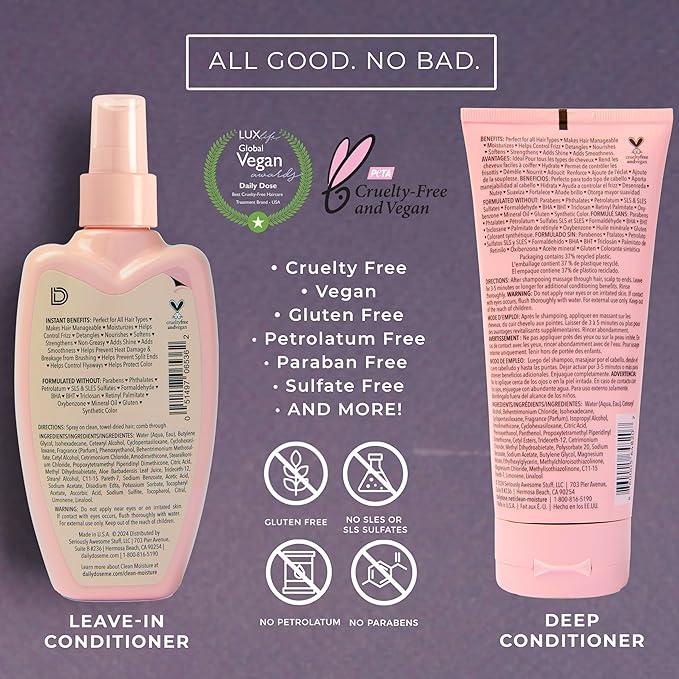 DAILY DOSE Award-Winning Moisture Duo – Leave-In Conditioner Detangler Spray + Deep Conditioning Hair Mask – Hydrates, Restores, and Smooths Dry, Damaged, Color-Treated Hair for All Hair Types