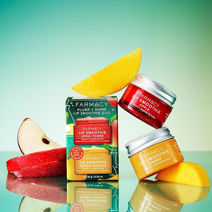 Farmacy Plump + Shine Lip Smoothie Duo - Peptide Lip Balm - Lip Moisturizer & Plumper with Vitamin C - Apple & Mango with High Gloss Finish