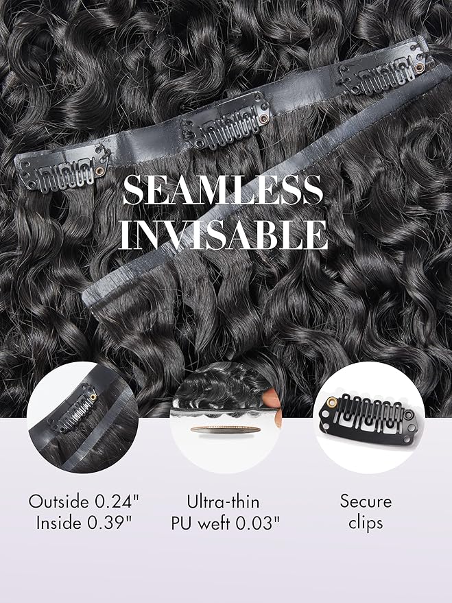 LUVME Burmese Curly Clip in Hair Extensions Real Human Hair Messy Curly Clip Ins Fullness with 1 Pack for Women Brazilian Remy Human Hair Natural Black 135g 18Inch