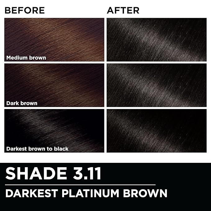 Garnier Hair Color Olia Ammonia-Free Brilliant Color Oil-Rich Permanent Hair Dye, 3.11 Darkest Platinum Brown, 1 Count (Packaging May Vary) (Pack of 2)