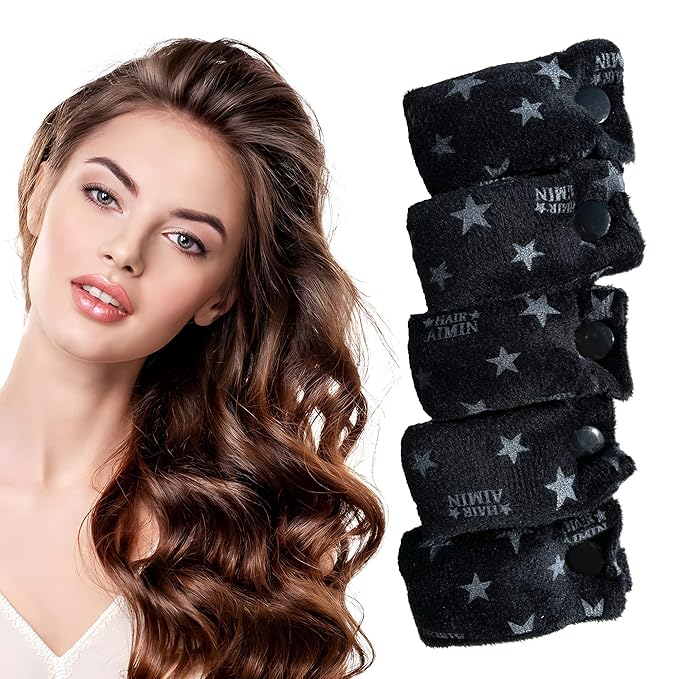 Aimin Hair Heatless Hair Curlers No Heat, Heatless Curls Overnight Blowout Rods, No Heat Hair Curlers To Sleep In, Soft Flexi Rods For Long Hair, Thick Curling Rod Styling Tools(20pcs star black)