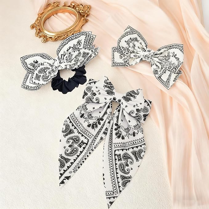 2Pcs Bow Claw Clips Boho Bandana Hair Bow Butterfly Styling Large Hair Clips for Women Large Claw Clips for Thick Hair (White)